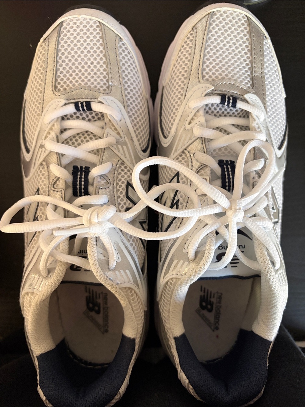 New Balance White and Navy Lace-Up Sneakers